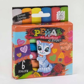 гр Крейда для малювання на асфальті, тонка MEL-02-01U УКР. (60) "Danko Toys", d-1,2 см, 6 штук, 6 кольорів