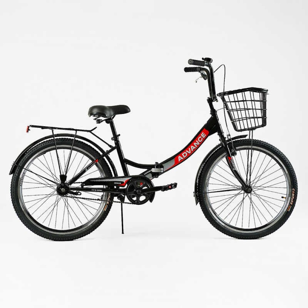 Велосипед складний Corso 24&apos;&apos; Advance AD-24400 + КОШИК, одношвидкісний, складна сталева рама 14&apos;&apos;, корзина