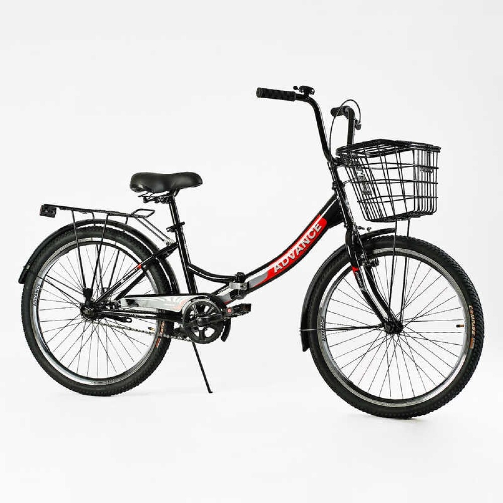 Велосипед складний Corso 24&apos;&apos; Advance AD-24400 + КОШИК, одношвидкісний, складна сталева рама 14&apos;&apos;, корзина