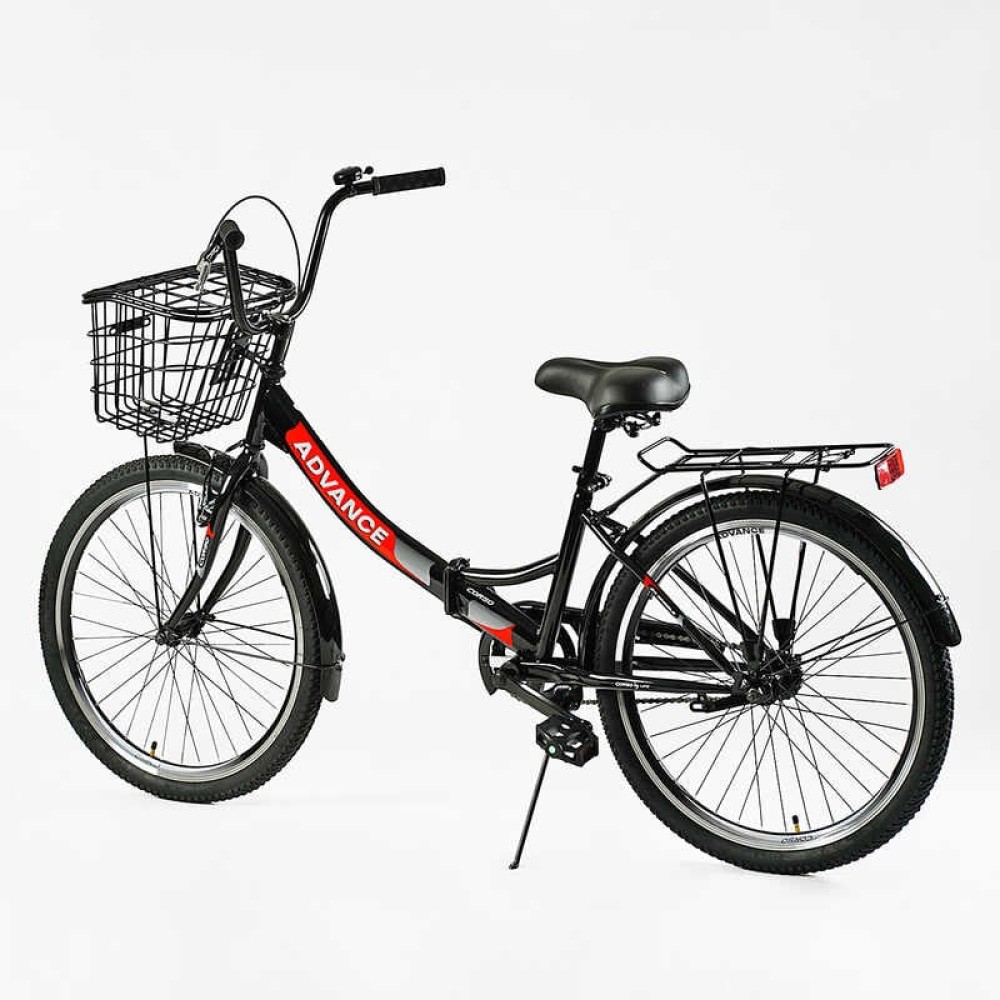 Велосипед складний Corso 24&apos;&apos; Advance AD-24400 + КОШИК, одношвидкісний, складна сталева рама 14&apos;&apos;, корзина