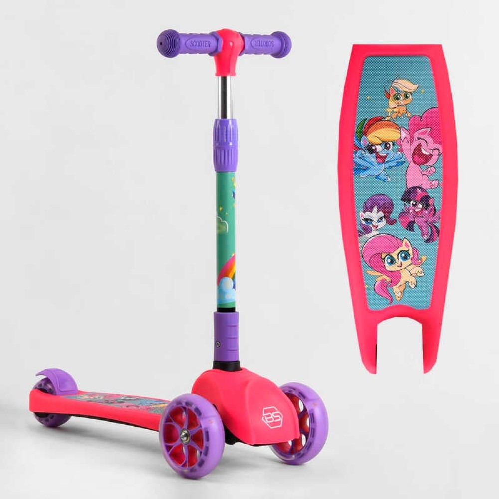 Самокат триколісний 68055 Best Scooter СВІТЛО КОЛІС ТА ДИСКІВ, складене кермо, передні колеса PU 120х35мм, задні колеса PU 80х48мм