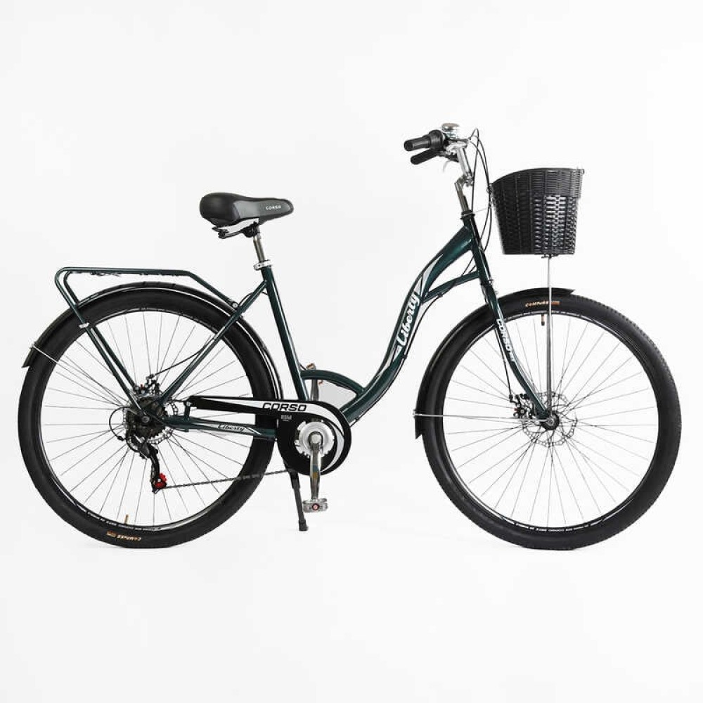 Велосипед міський Corso «Liberty» 28’’ дюймів LR-28193 + КОШИK, ТЕМНО-ЗЕЛЕНИЙ