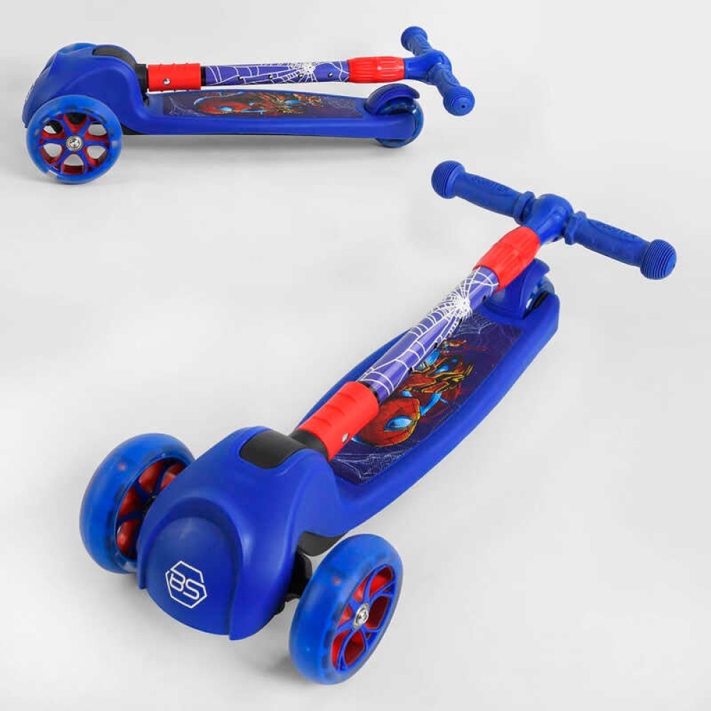 Самокат триколісний 47359 Best Scooter СВІТЛО КОЛІС ТА ДИСКІВ, складене кермо, передні колеса PU 120х35мм, задні колеса PU 80х48мм