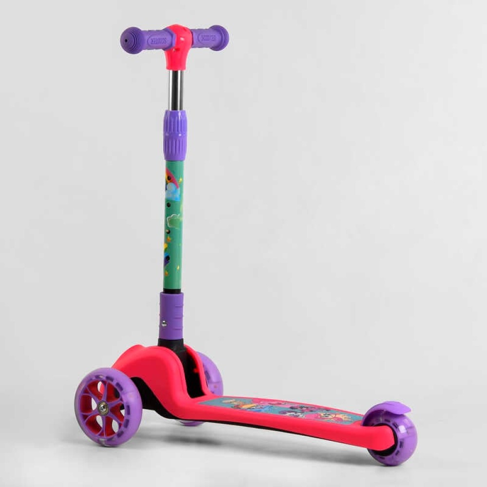 Самокат триколісний 68055 Best Scooter СВІТЛО КОЛІС ТА ДИСКІВ, складене кермо, передні колеса PU 120х35мм, задні колеса PU 80х48мм