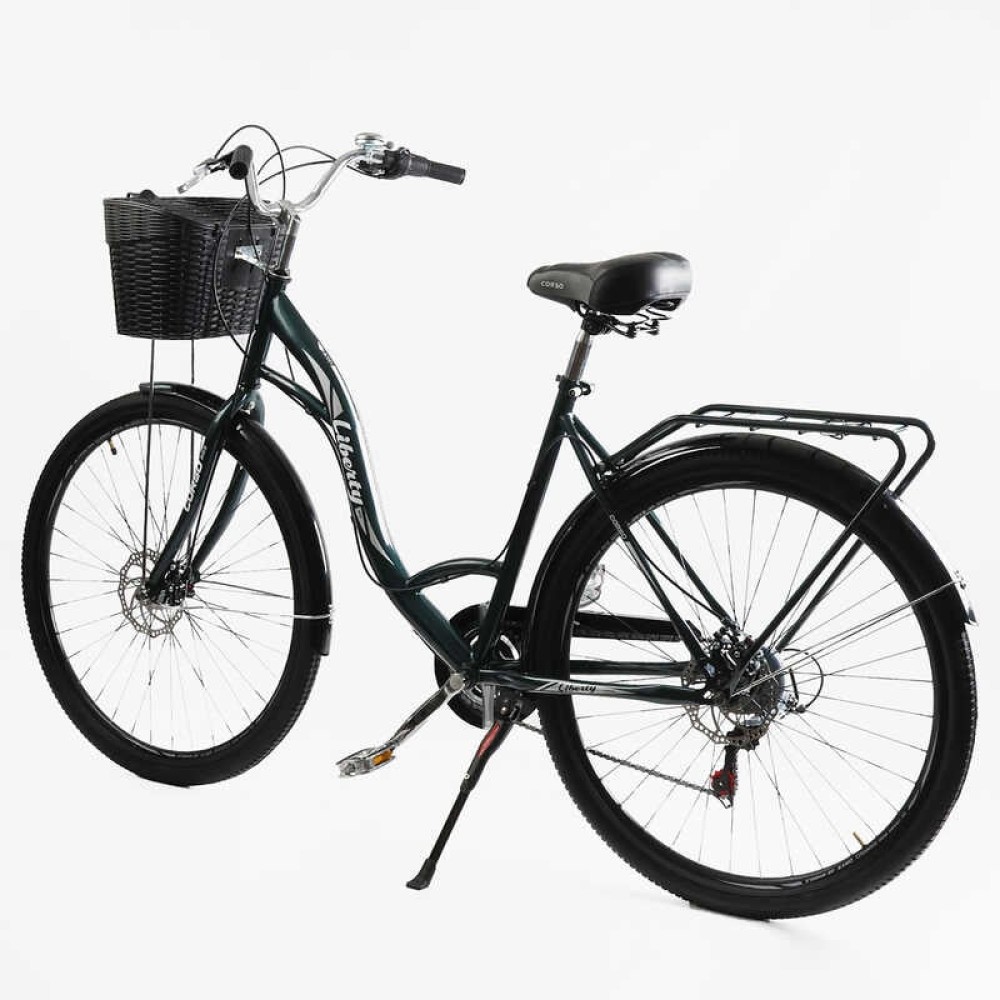 Велосипед міський Corso «Liberty» 28’’ дюймів LR-28193 + КОШИK, ТЕМНО-ЗЕЛЕНИЙ