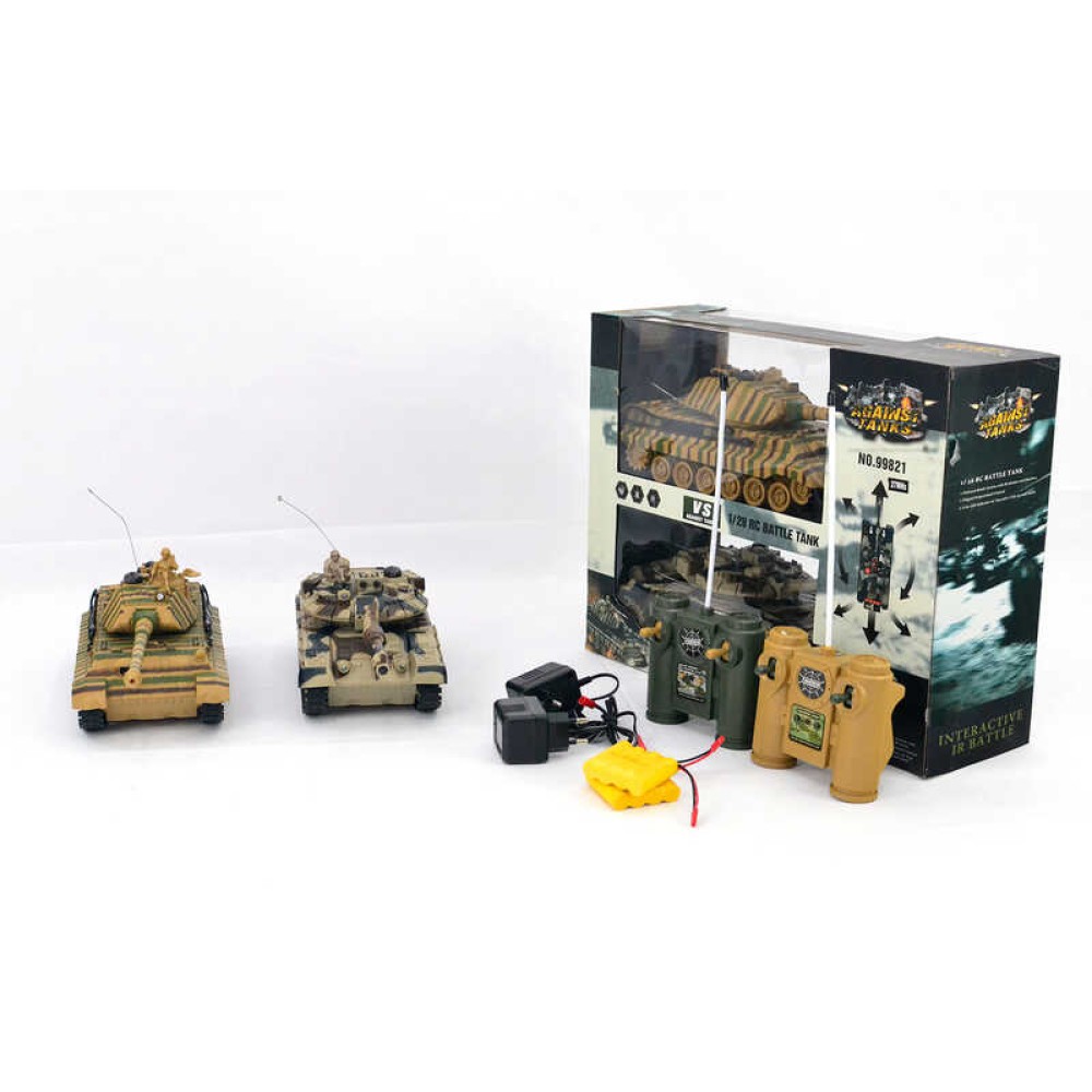 Танковий бій на радіокеруванні 99821 (8/2) 2 танки, акумулятори 4.8 V, пульти 2.4 GMHz, звуки, підсвічування, гумові гусені, рухлива башта, в коробці