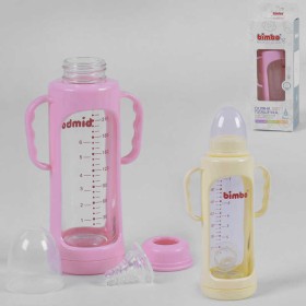 гр Пляшка скляна 15374 (48) з силіконовою соскою, "BIMBO", 240 мл, 2 кольори, 1шт в коробці